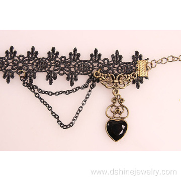 Lady Black Lace Anklets Heart Charm Tassel Anklet Jewelry